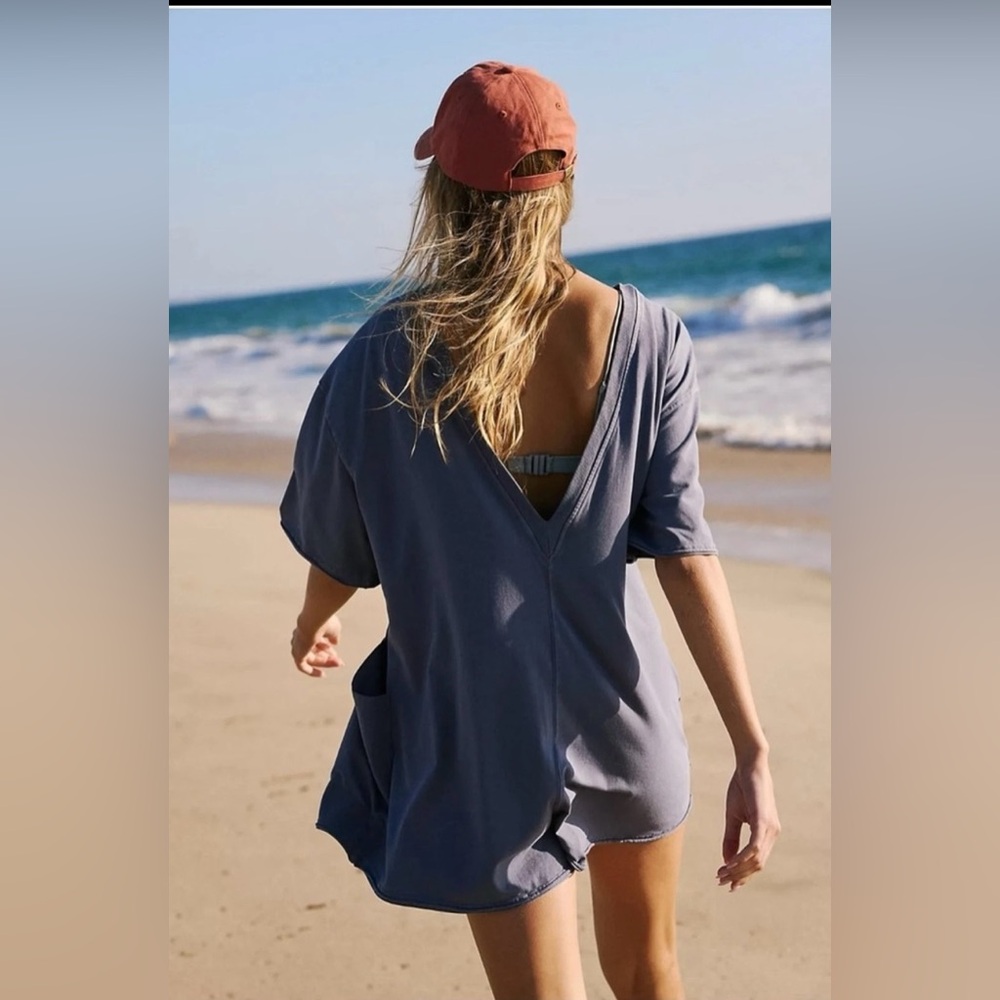 Free People X FP Movement Hot Shot Tee Romper in Blue Indigo NWOT - Picture 4 of 4
